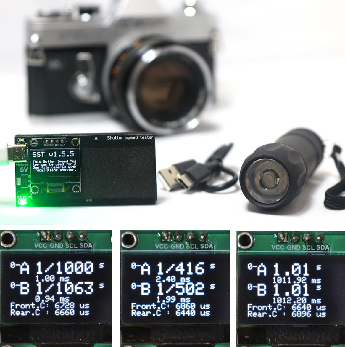 シャッタースピードテスターMini・光源ライト付き（フォーカルプレーンシャッター用／35mmフイルムカメラ用）