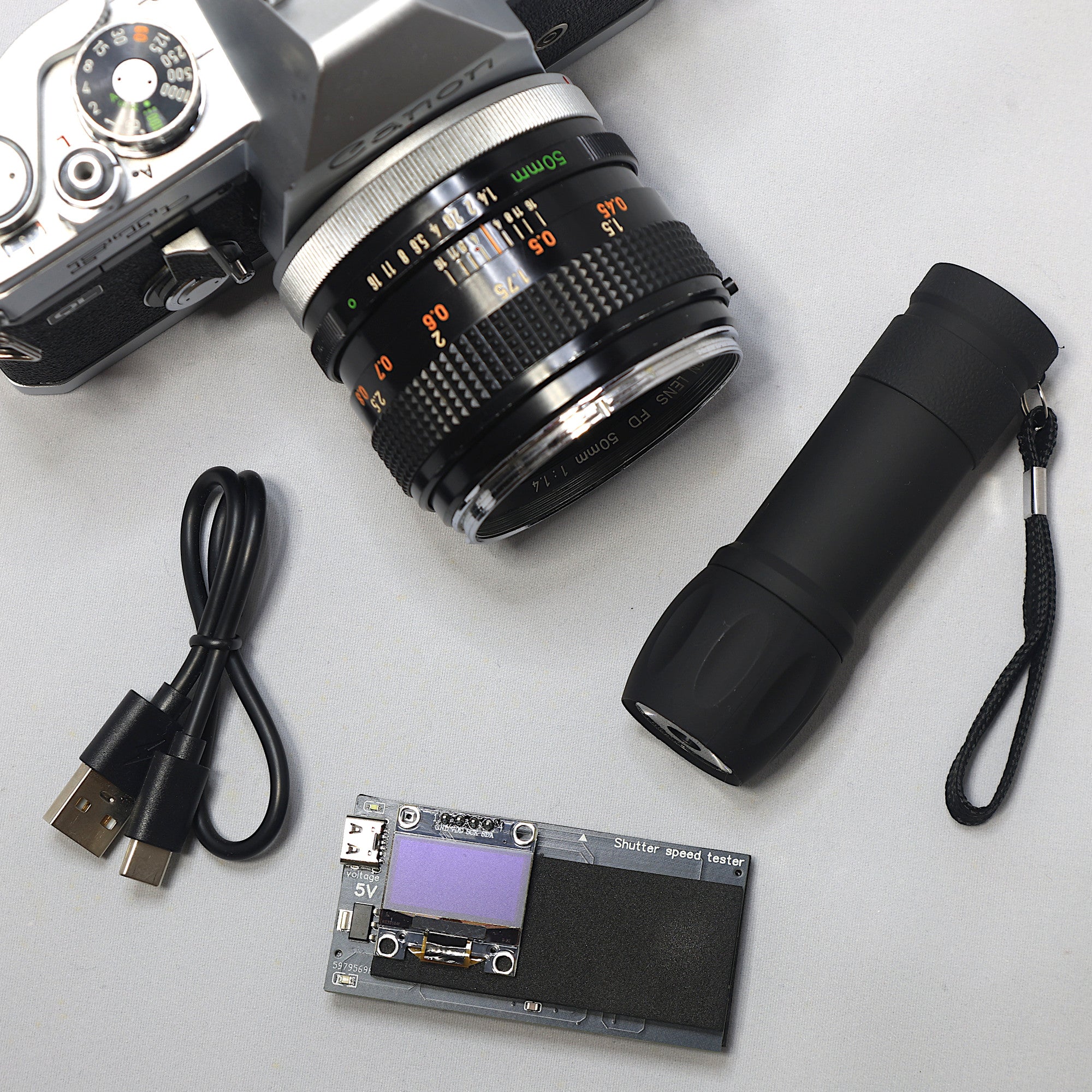 シャッタースピードテスターMini・光源ライト付き（フォーカルプレーンシャッター用／35mmフイルムカメラ用）