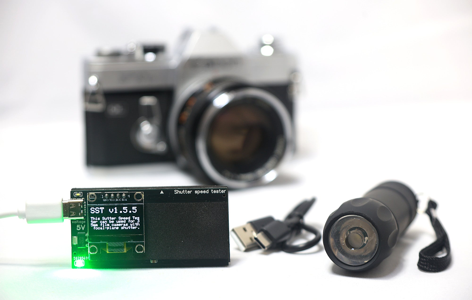 シャッタースピードテスターMini・光源ライト付き（フォーカルプレーンシャッター用／35mmフイルムカメラ用）